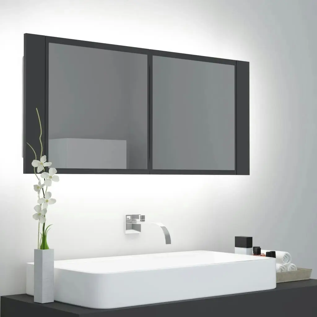 LED Bathroom Mirror Cabinet Grey 100x12x45 cm Acrylic 804982