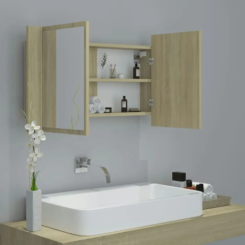 LED Bathroom Mirror Cabinet Sonoma Oak 80x12x45 cm Acrylic 804967