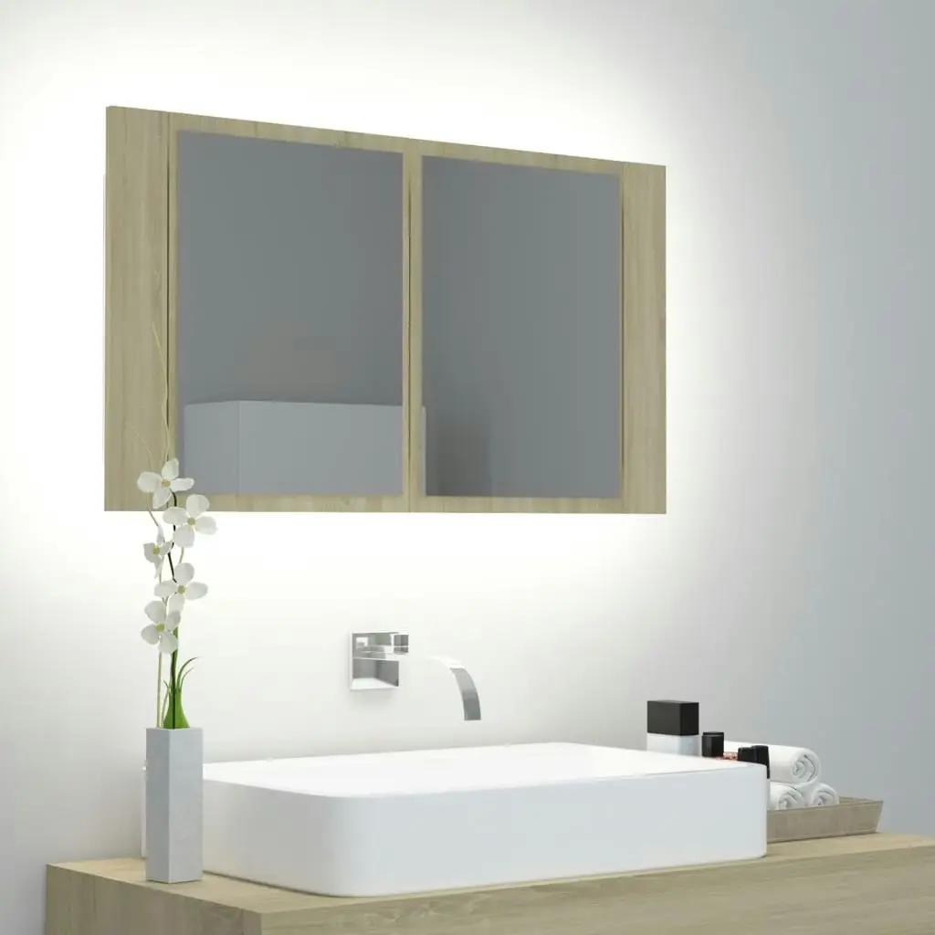 LED Bathroom Mirror Cabinet Sonoma Oak 80x12x45 cm Acrylic 804967