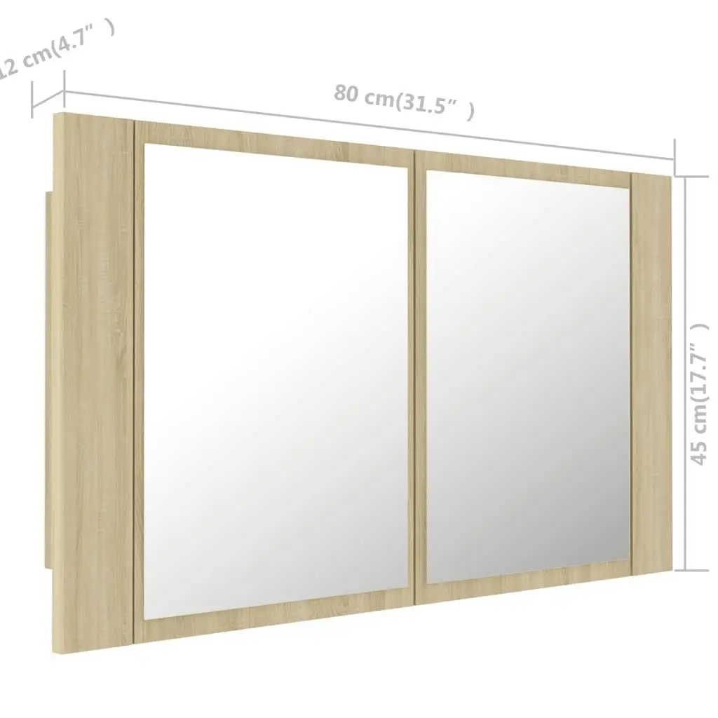 LED Bathroom Mirror Cabinet Sonoma Oak 80x12x45 cm Acrylic 804967