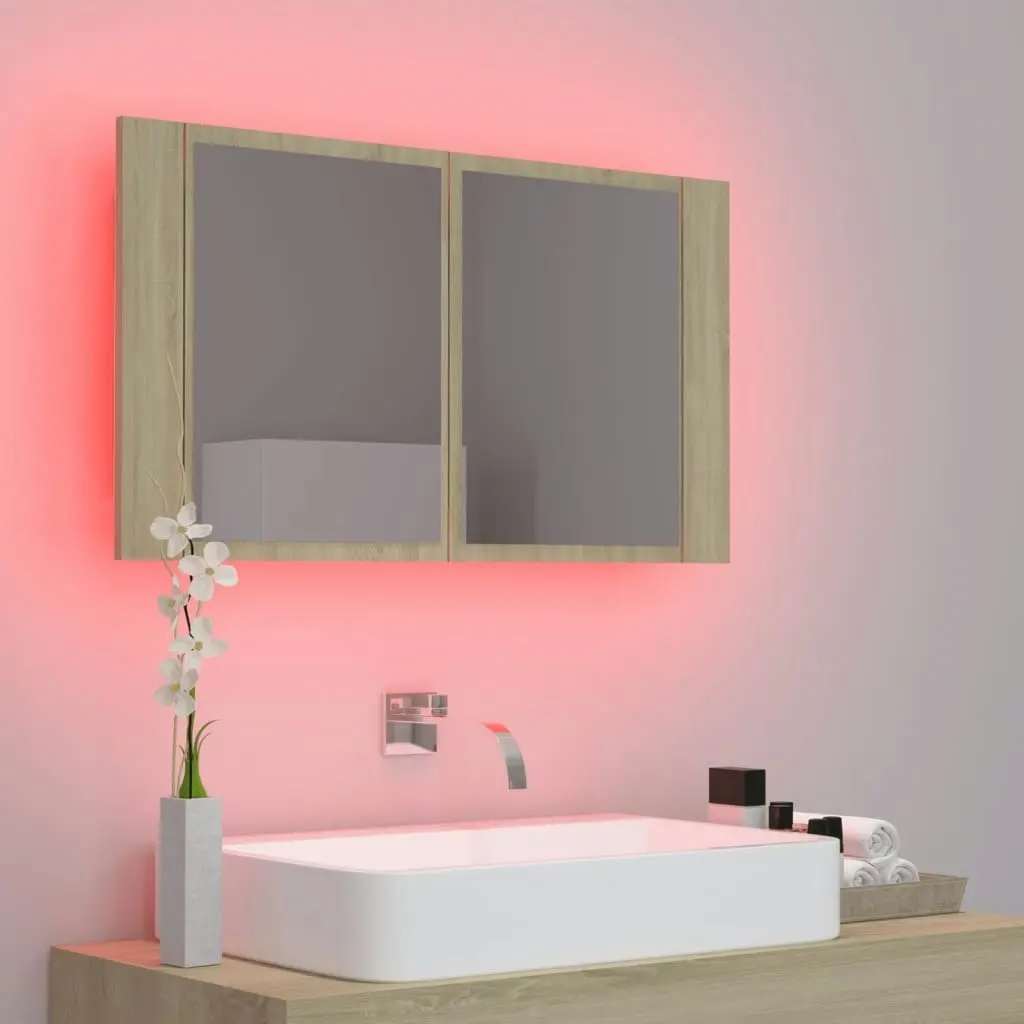 LED Bathroom Mirror Cabinet Sonoma Oak 80x12x45 cm Acrylic 804967