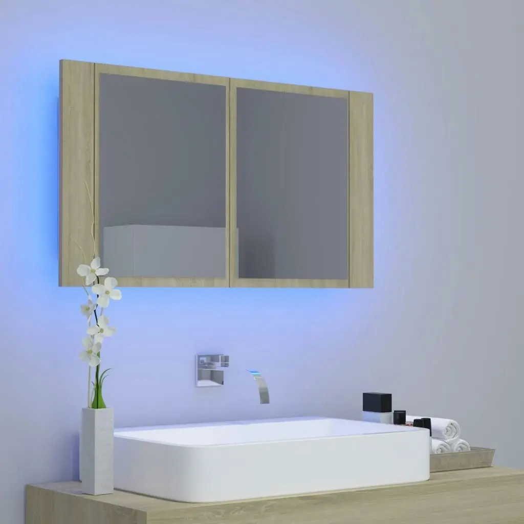 LED Bathroom Mirror Cabinet Sonoma Oak 80x12x45 cm Acrylic 804967