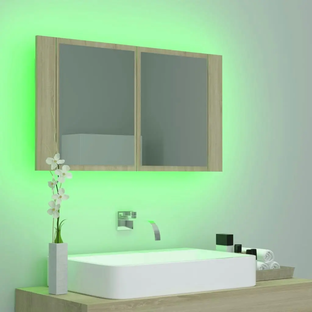 LED Bathroom Mirror Cabinet Sonoma Oak 80x12x45 cm Acrylic 804967