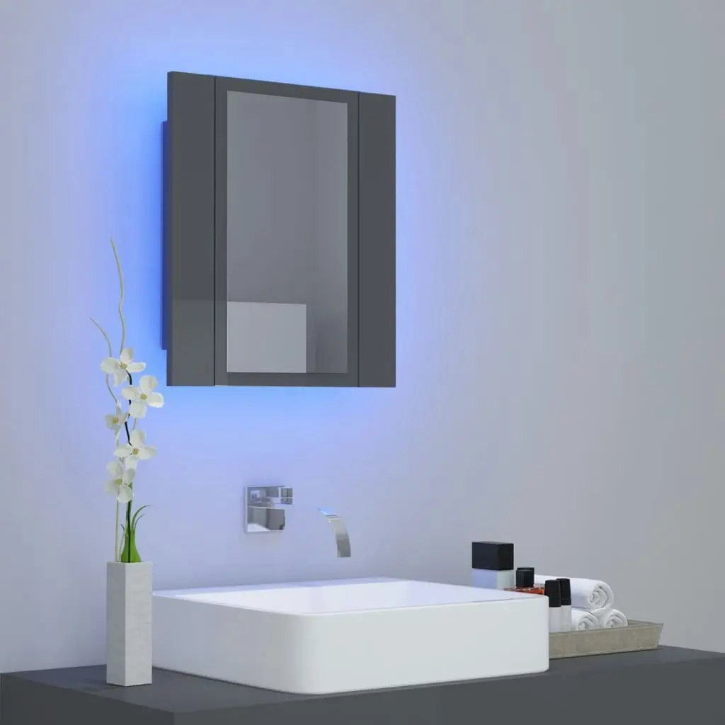 LED Bathroom Mirror Cabinet High Gloss Grey 40x12x45 cm Acrylic 804955