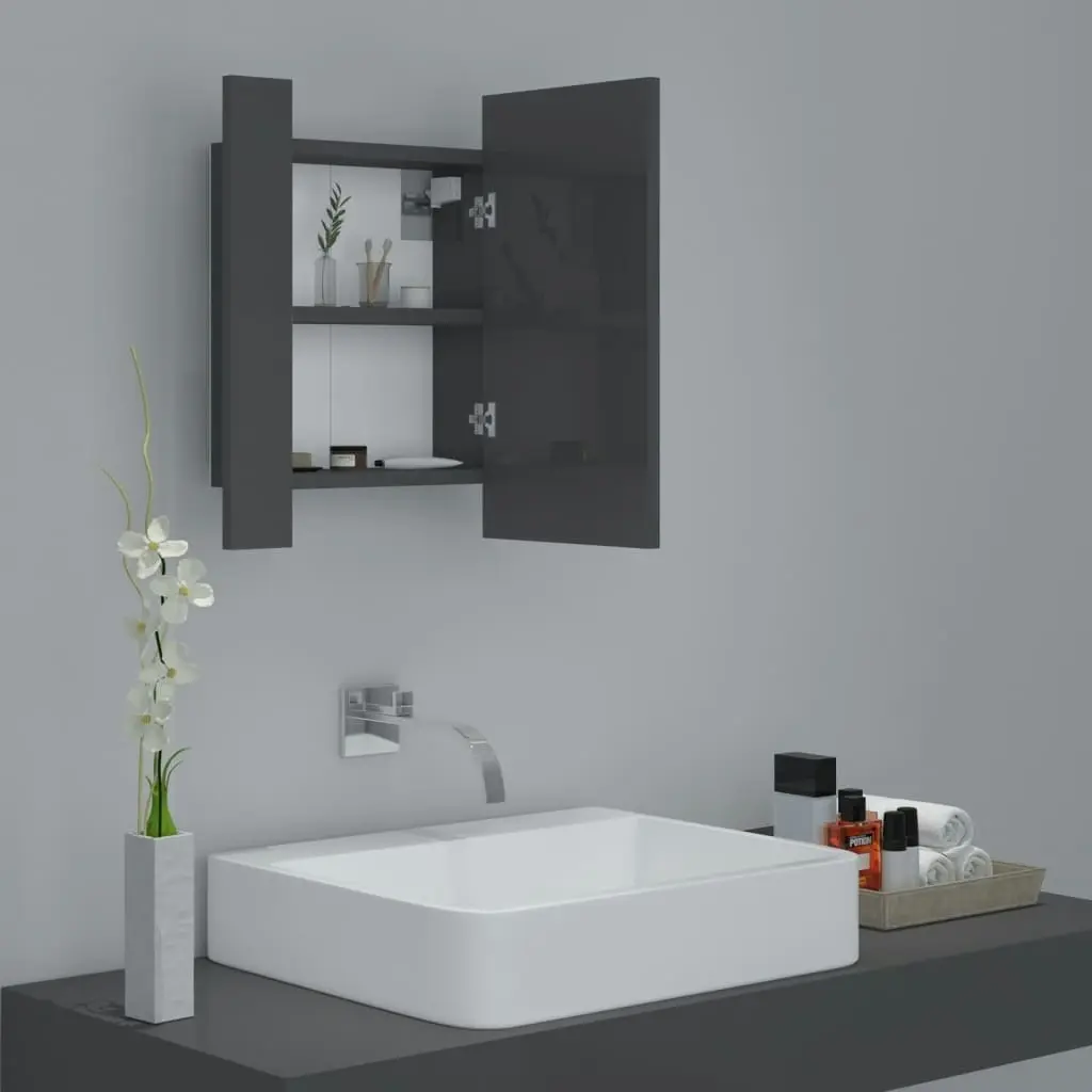 LED Bathroom Mirror Cabinet High Gloss Grey 40x12x45 cm Acrylic 804955