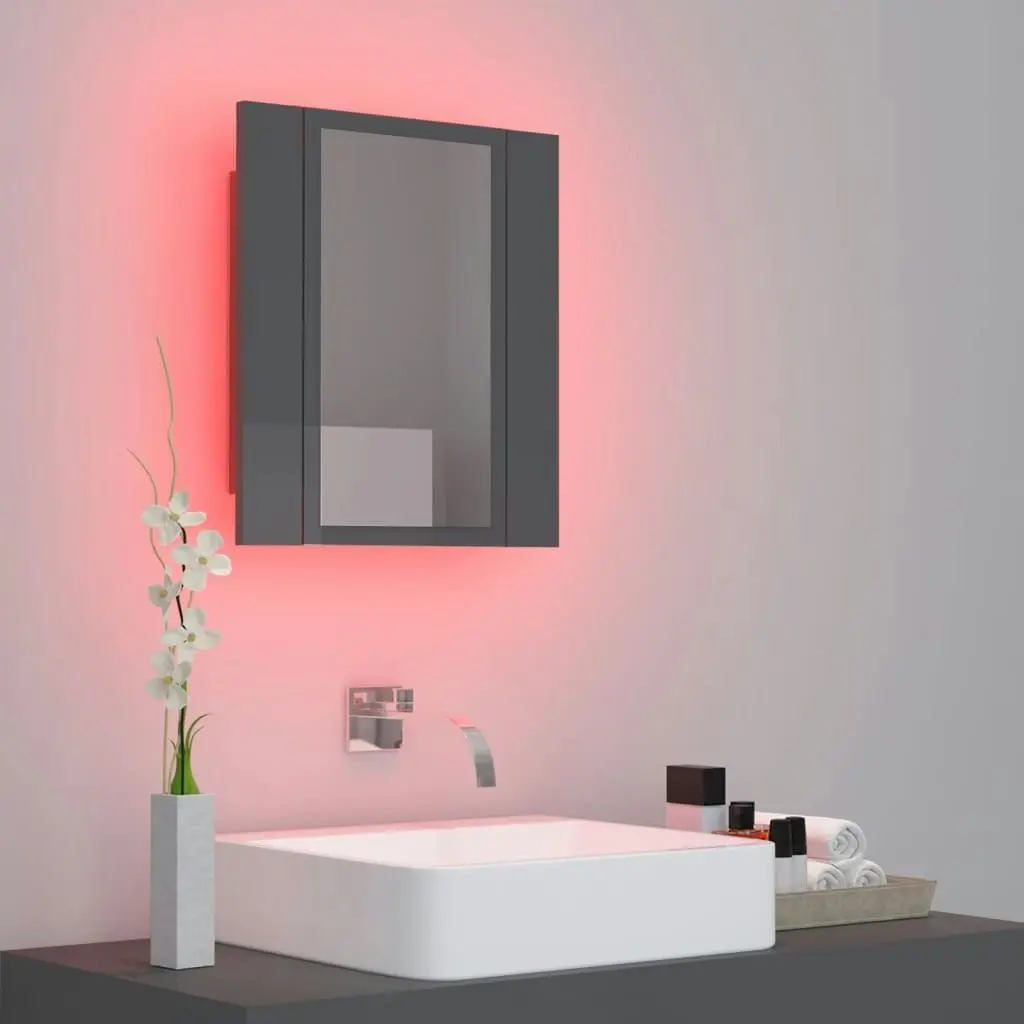 LED Bathroom Mirror Cabinet High Gloss Grey 40x12x45 cm Acrylic 804955