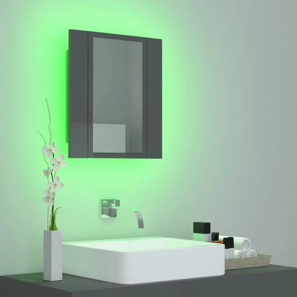 LED Bathroom Mirror Cabinet High Gloss Grey 40x12x45 cm Acrylic 804955