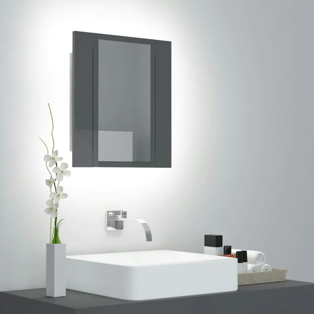 LED Bathroom Mirror Cabinet High Gloss Grey 40x12x45 cm Acrylic 804955