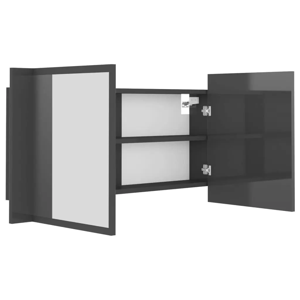 LED Bathroom Mirror Cabinet High Gloss Grey 90x12x45 cm Acrylic 804979