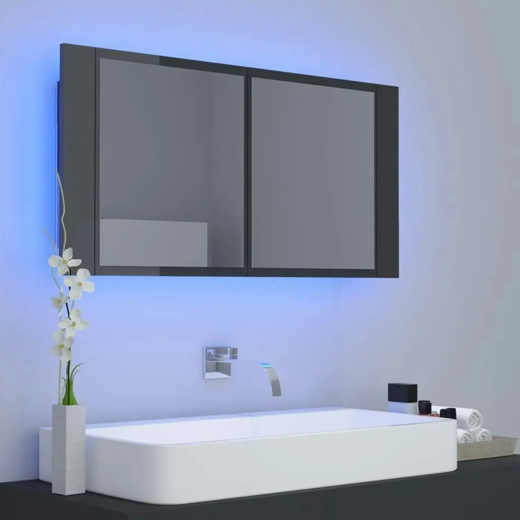 LED Bathroom Mirror Cabinet High Gloss Grey 90x12x45 cm Acrylic 804979