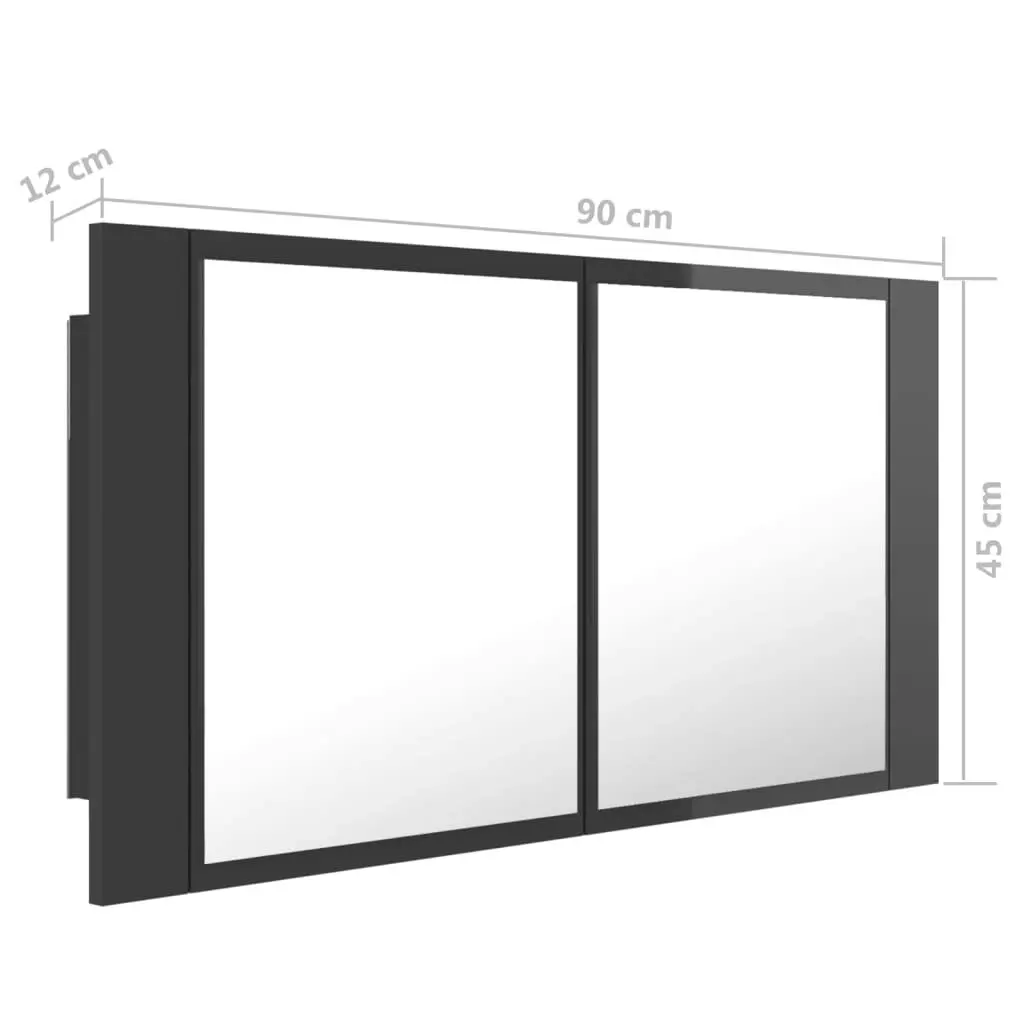 LED Bathroom Mirror Cabinet High Gloss Grey 90x12x45 cm Acrylic 804979