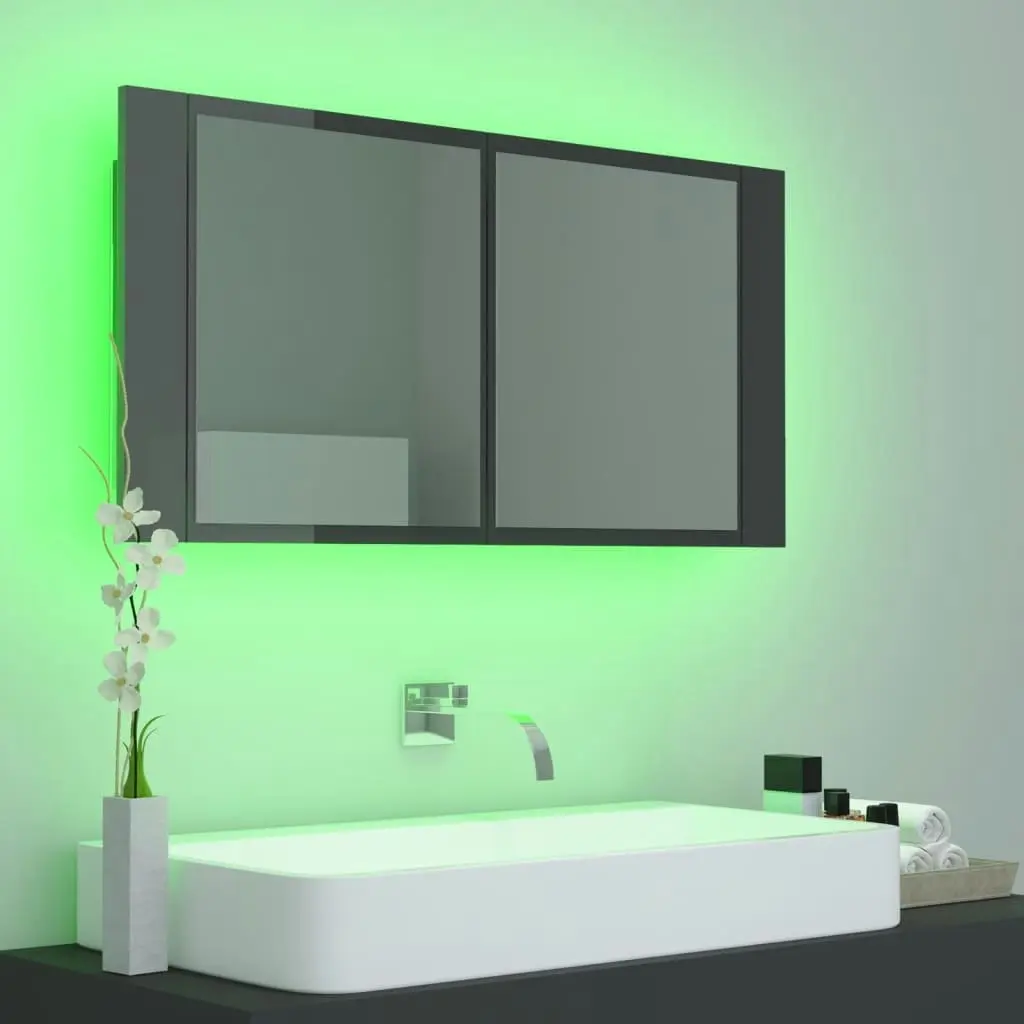 LED Bathroom Mirror Cabinet High Gloss Grey 90x12x45 cm Acrylic 804979