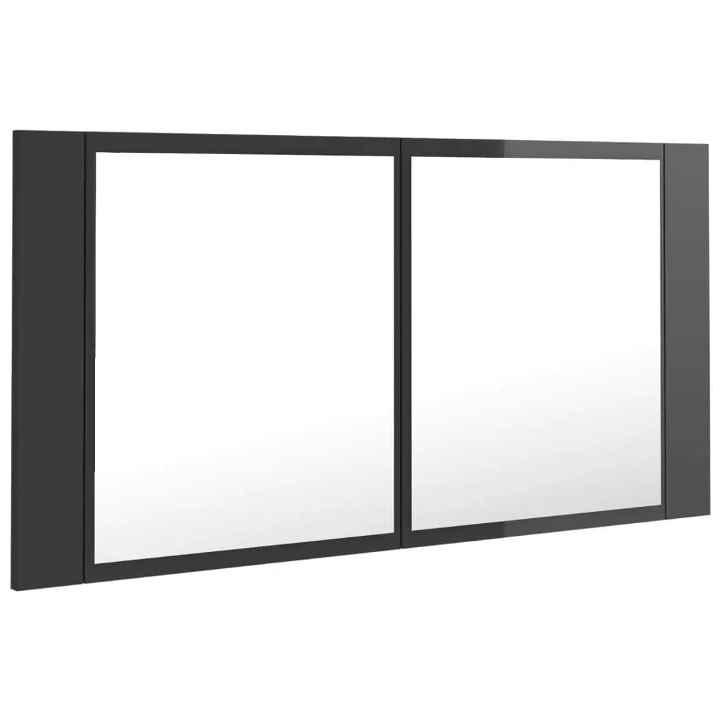 LED Bathroom Mirror Cabinet High Gloss Grey 90x12x45 cm Acrylic 804979