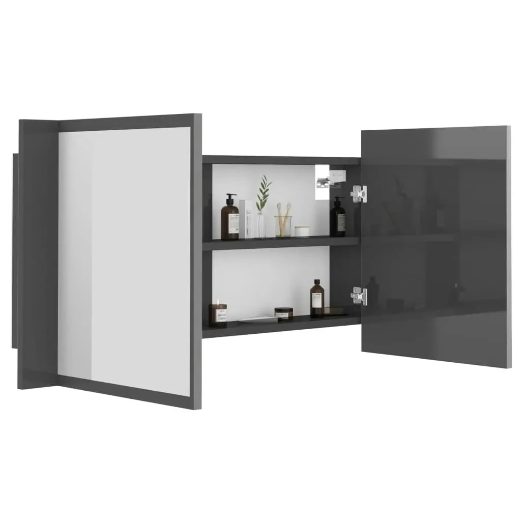 LED Bathroom Mirror Cabinet High Gloss Grey 90x12x45 cm Acrylic 804979