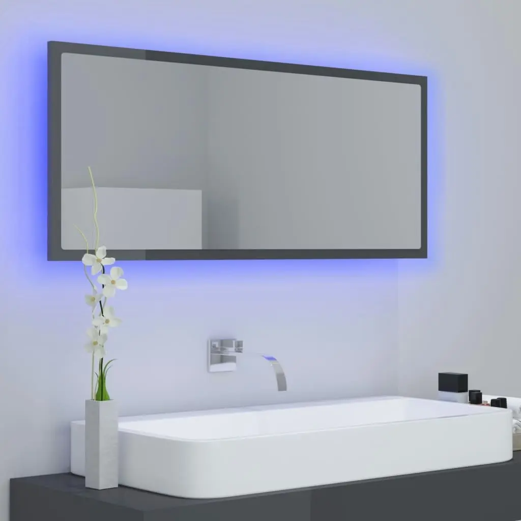 LED Bathroom Mirror High Gloss Grey 100x8.5x37 cm Acrylic 804947