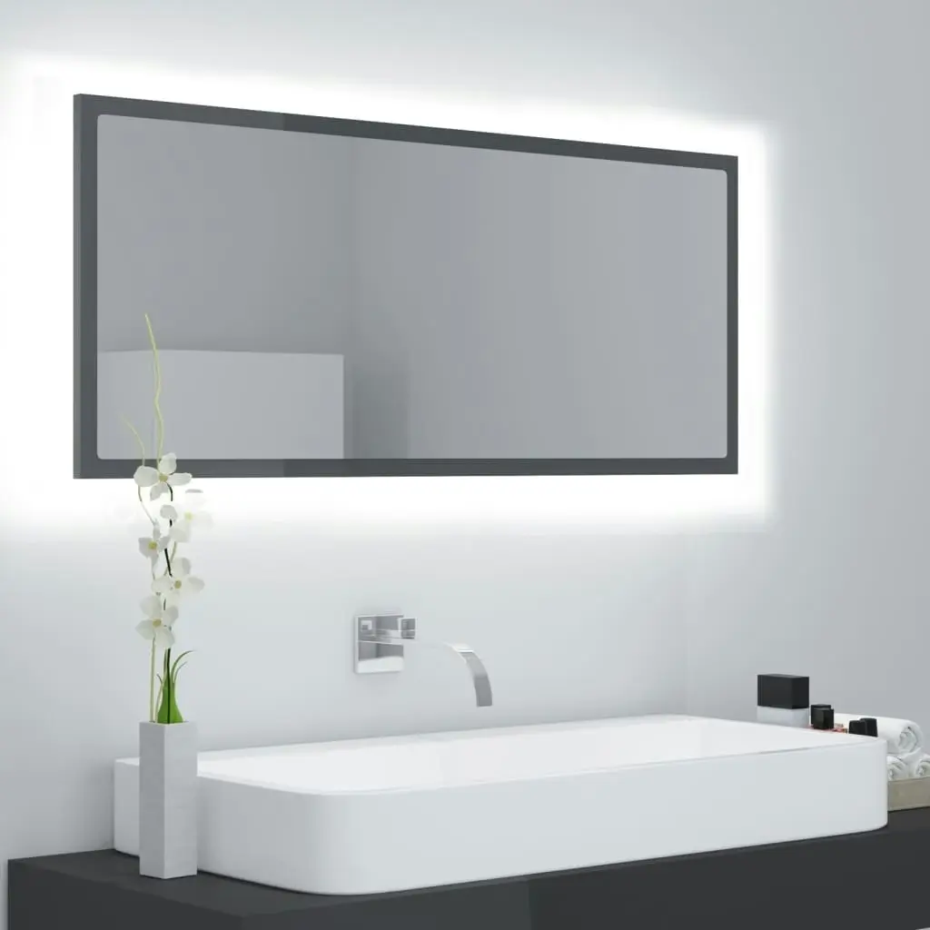 LED Bathroom Mirror High Gloss Grey 100x8.5x37 cm Acrylic 804947