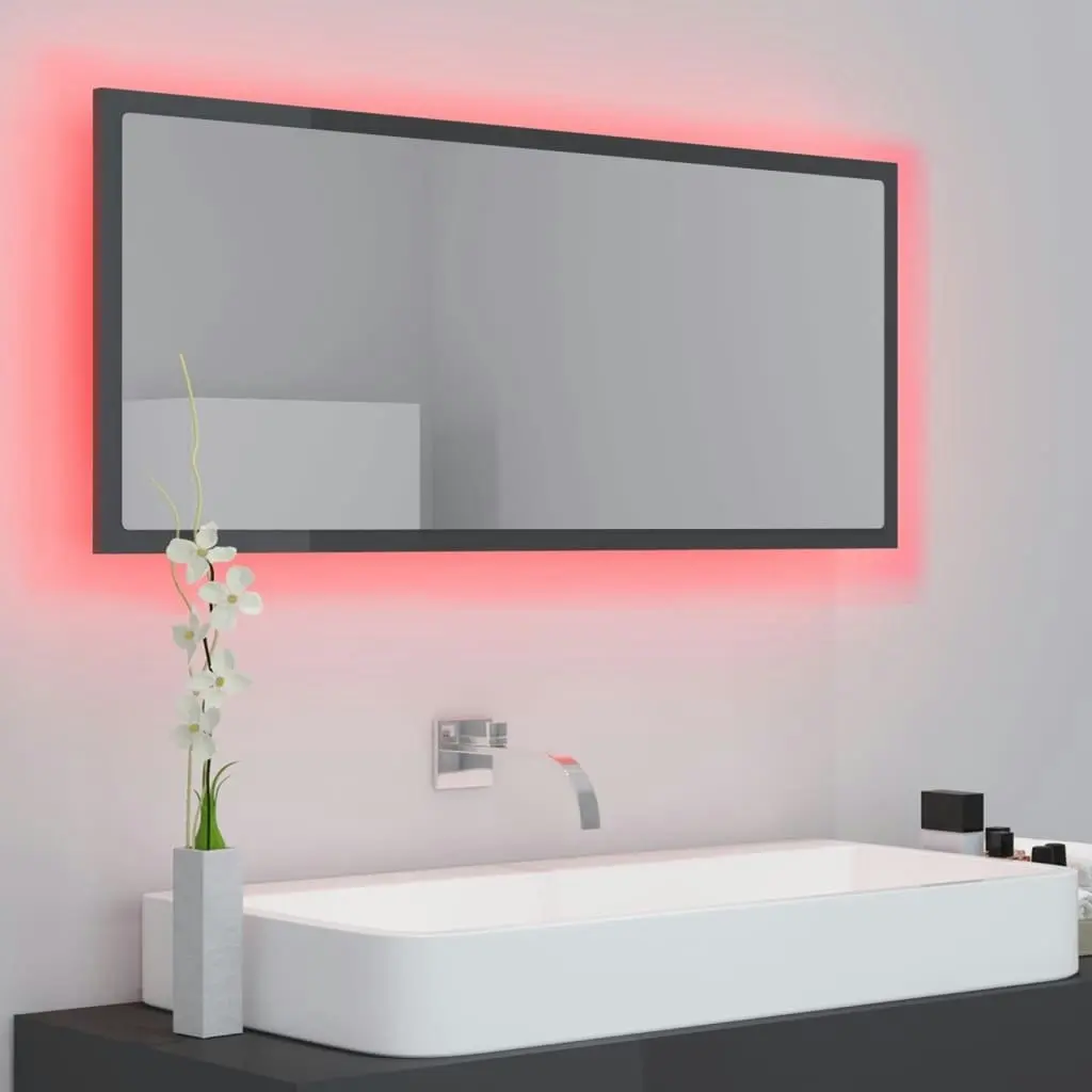 LED Bathroom Mirror High Gloss Grey 100x8.5x37 cm Acrylic 804947