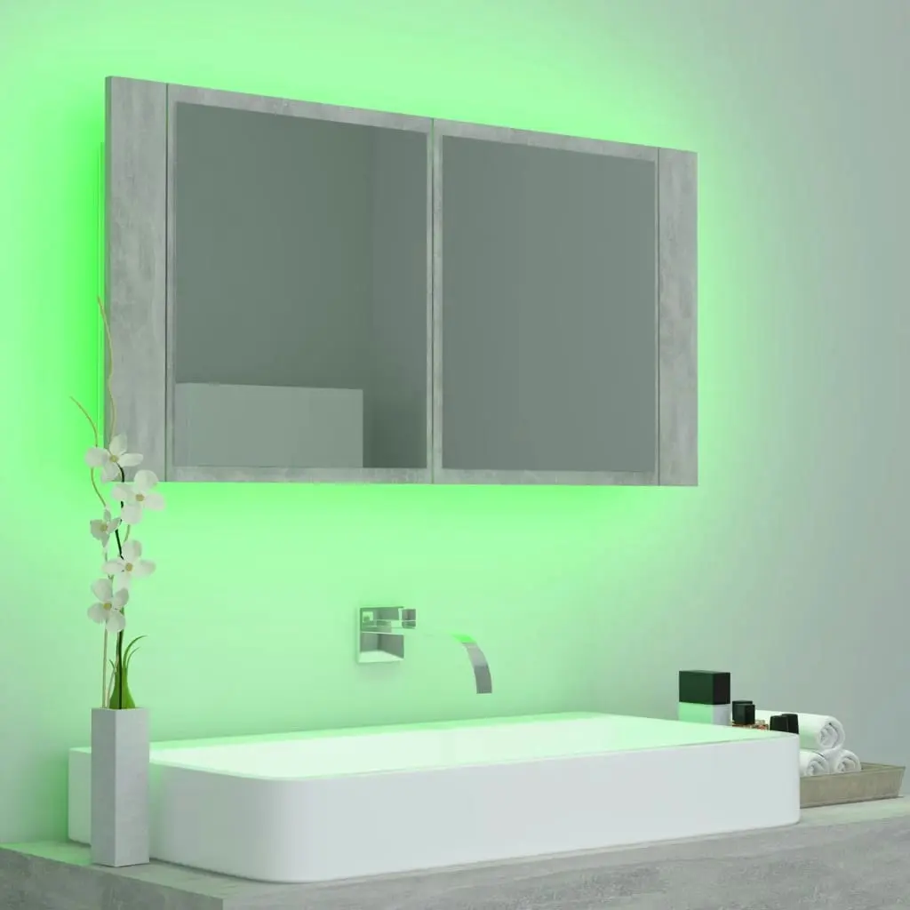 LED Bathroom Mirror Cabinet Concrete Grey 90x12x45 cm Acrylic 804976