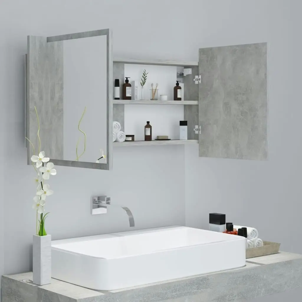 LED Bathroom Mirror Cabinet Concrete Grey 90x12x45 cm Acrylic 804976