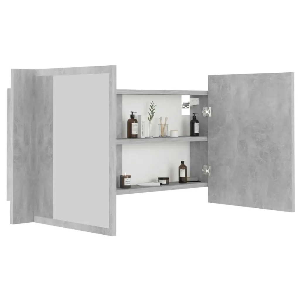 LED Bathroom Mirror Cabinet Concrete Grey 90x12x45 cm Acrylic 804976