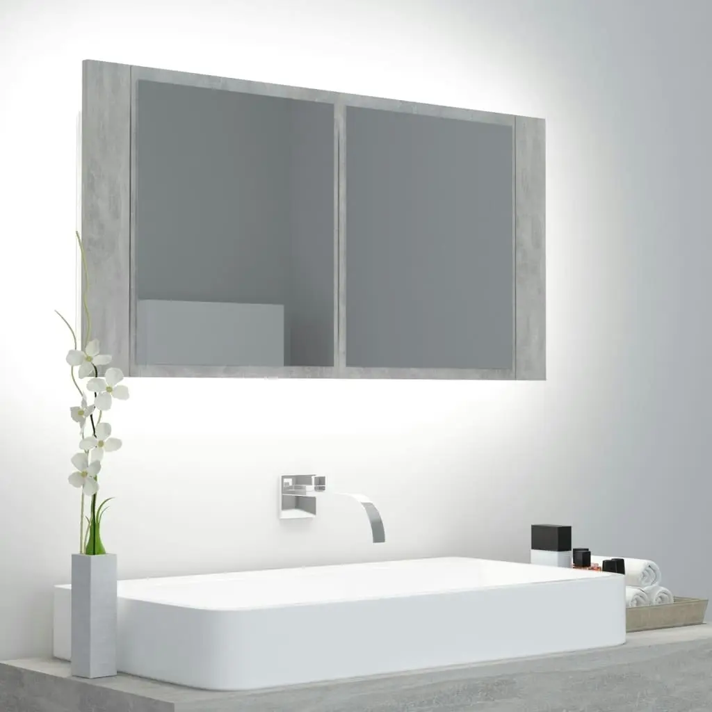 LED Bathroom Mirror Cabinet Concrete Grey 90x12x45 cm Acrylic 804976