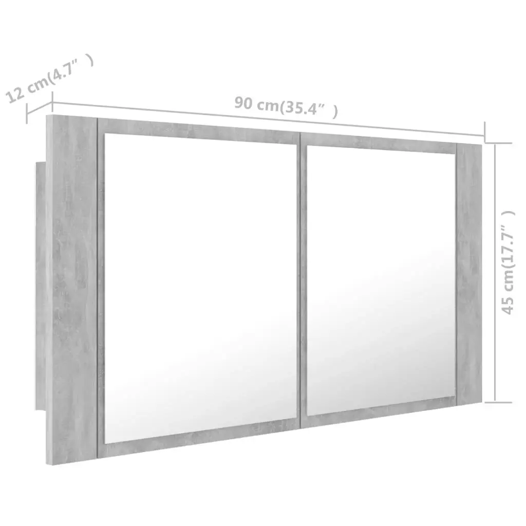 LED Bathroom Mirror Cabinet Concrete Grey 90x12x45 cm Acrylic 804976