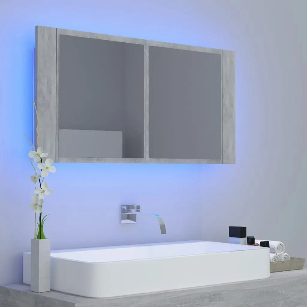 LED Bathroom Mirror Cabinet Concrete Grey 90x12x45 cm Acrylic 804976