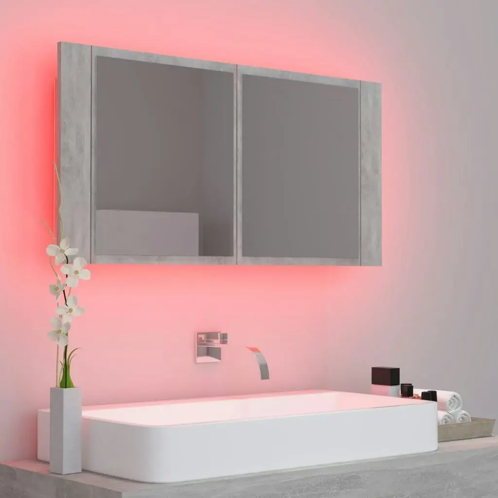 LED Bathroom Mirror Cabinet Concrete Grey 90x12x45 cm Acrylic 804976