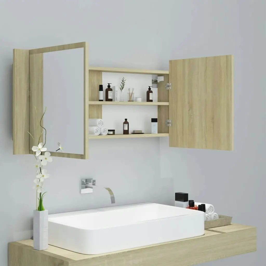 LED Bathroom Mirror Cabinet Sonoma Oak 100x12x45 cm Acrylic 804983