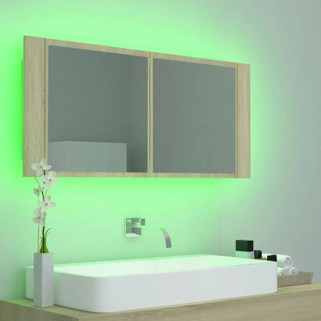 LED Bathroom Mirror Cabinet Sonoma Oak 100x12x45 cm Acrylic 804983