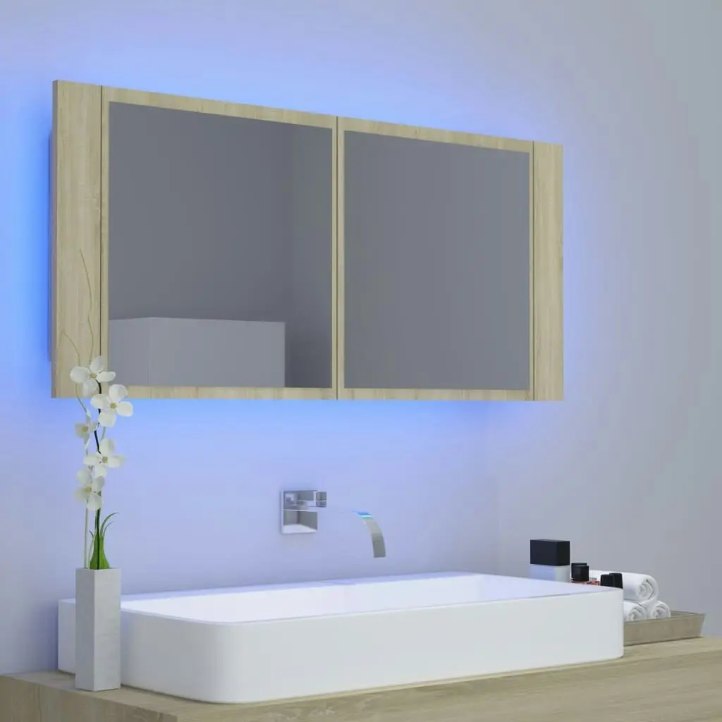 LED Bathroom Mirror Cabinet Sonoma Oak 100x12x45 cm Acrylic 804983