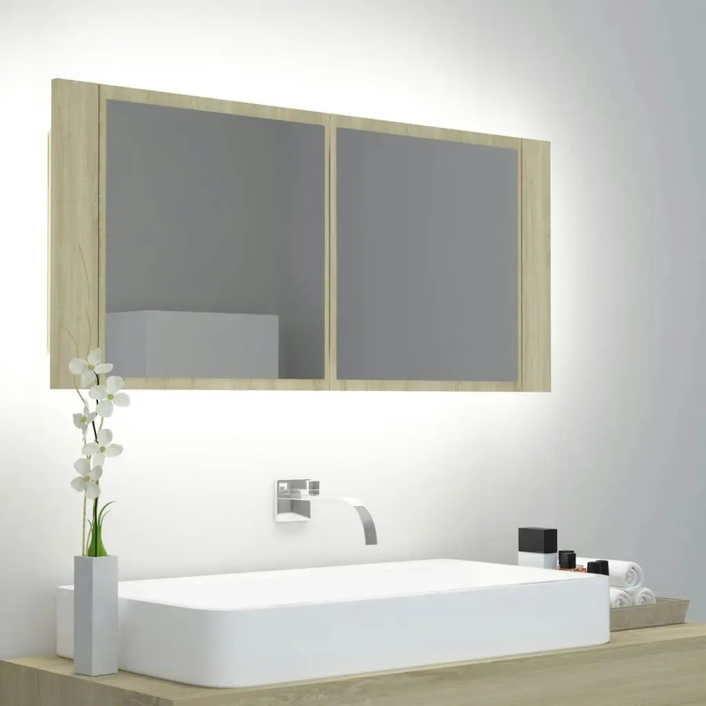 LED Bathroom Mirror Cabinet Sonoma Oak 100x12x45 cm Acrylic 804983