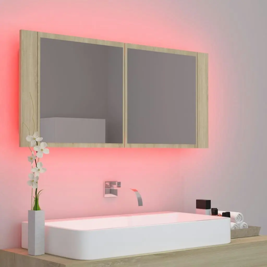 LED Bathroom Mirror Cabinet Sonoma Oak 100x12x45 cm Acrylic 804983