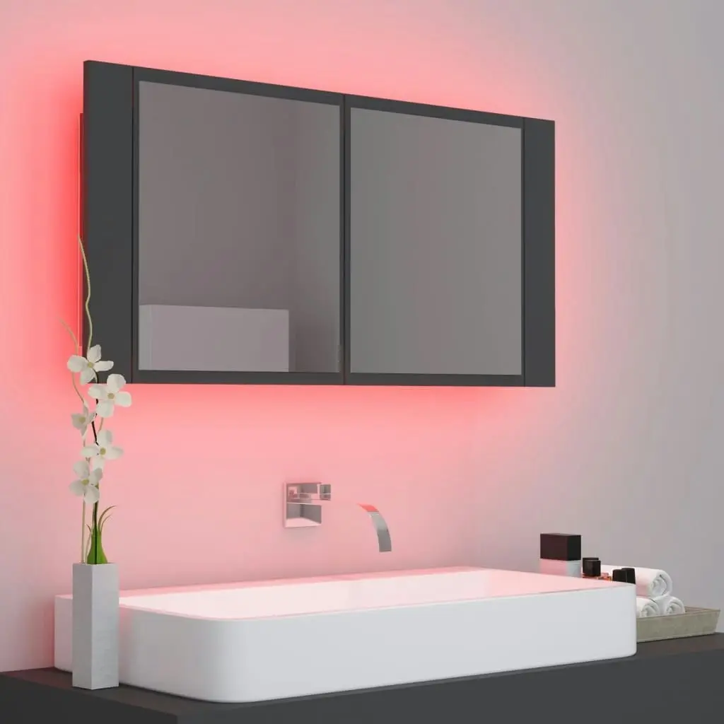 LED Bathroom Mirror Cabinet Grey 90x12x45 cm Acrylic 804974