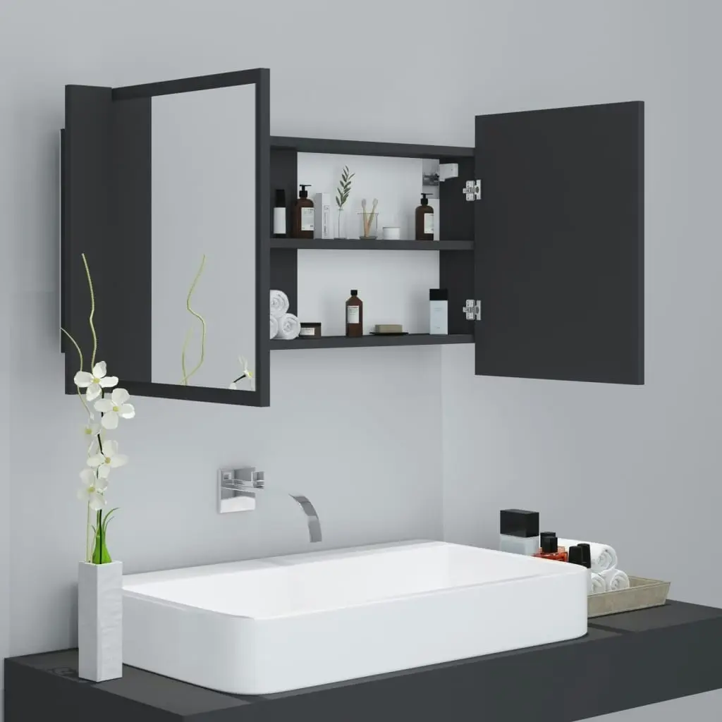 LED Bathroom Mirror Cabinet Grey 90x12x45 cm Acrylic 804974