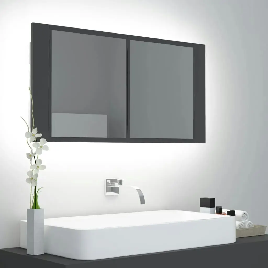 LED Bathroom Mirror Cabinet Grey 90x12x45 cm Acrylic 804974