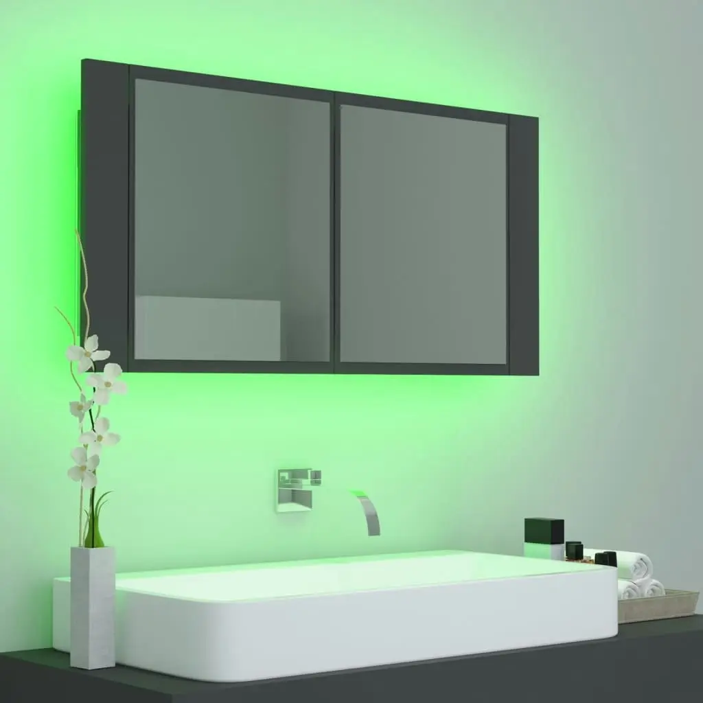 LED Bathroom Mirror Cabinet Grey 90x12x45 cm Acrylic 804974