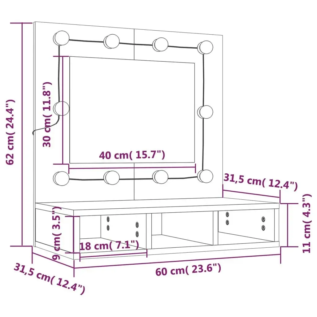 Mirror Cabinet with LED Brown Oak 60x31.5x62 cm 820456