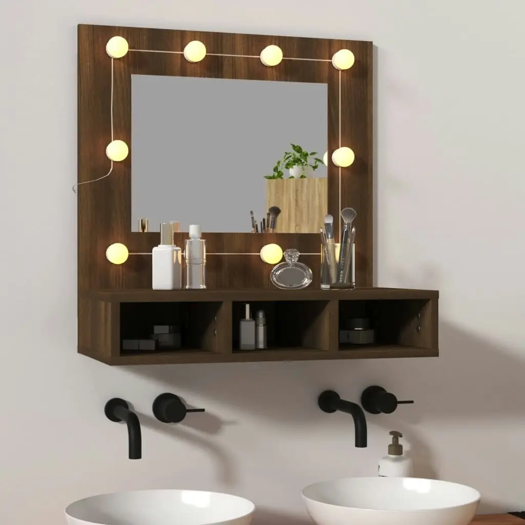 Mirror Cabinet with LED Brown Oak 60x31.5x62 cm 820456