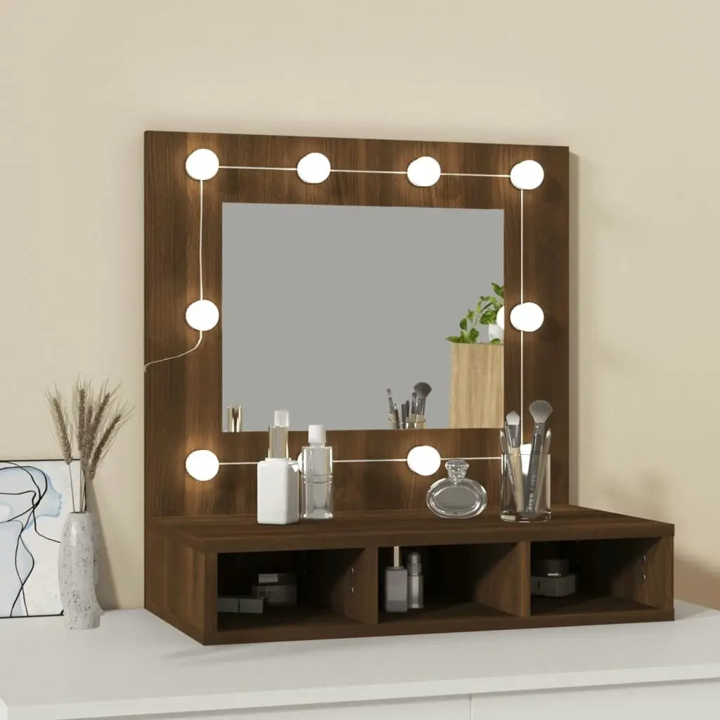 Mirror Cabinet with LED Brown Oak 60x31.5x62 cm 820456