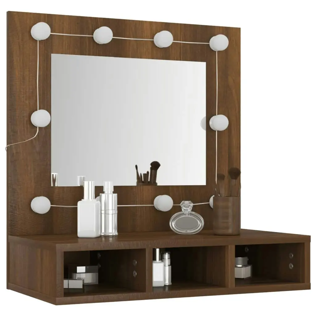 Mirror Cabinet with LED Brown Oak 60x31.5x62 cm 820456