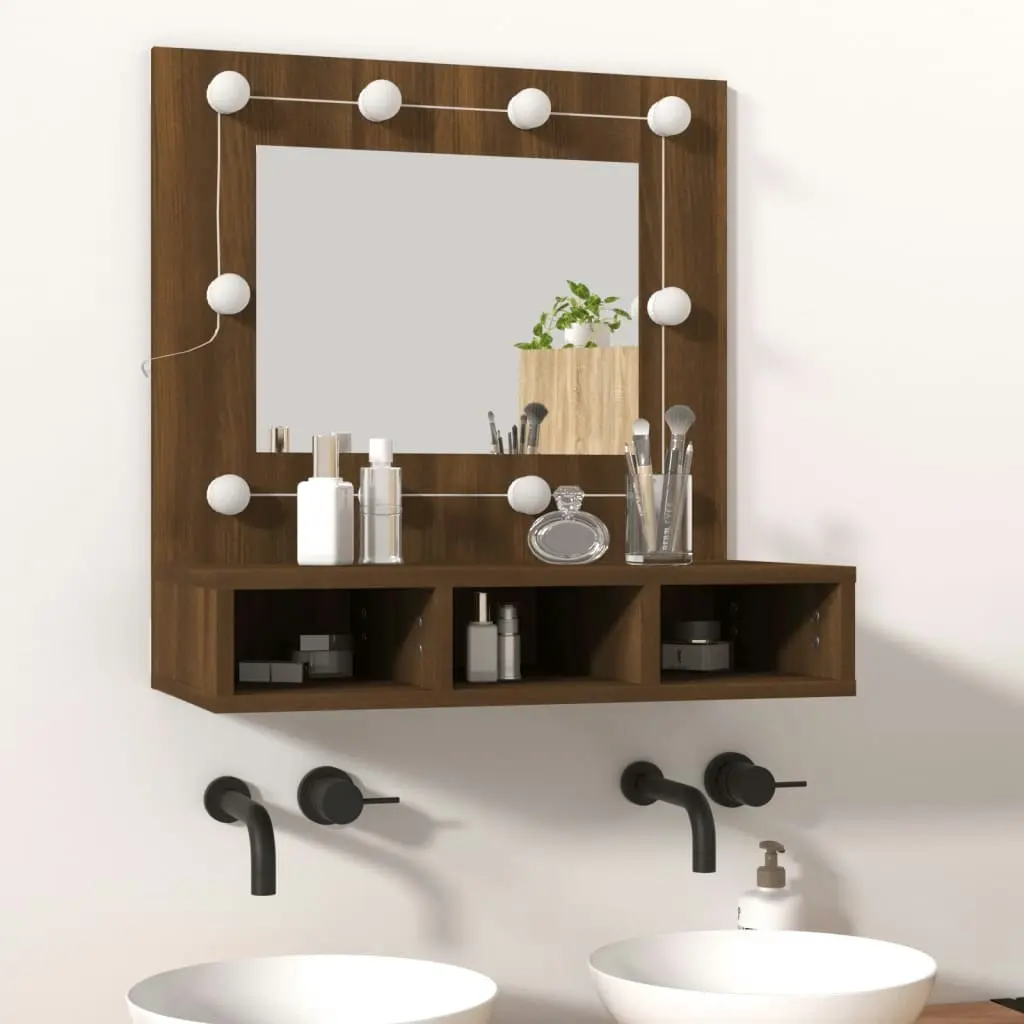 Mirror Cabinet with LED Brown Oak 60x31.5x62 cm 820456