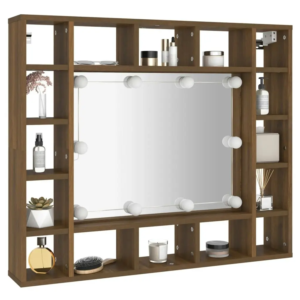 Mirror Cabinet with LED Brown Oak 91x15x76.5 cm 820450