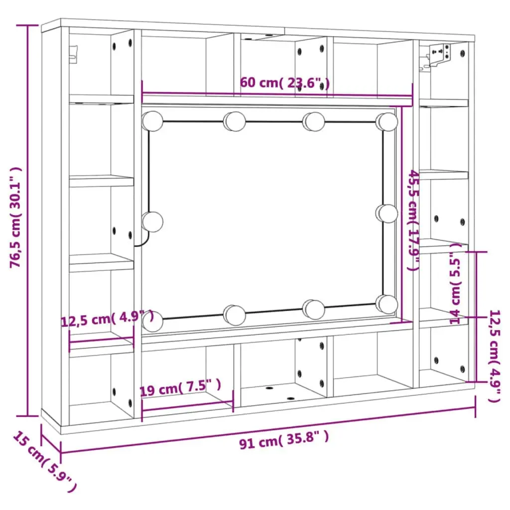 Mirror Cabinet with LED Brown Oak 91x15x76.5 cm 820450