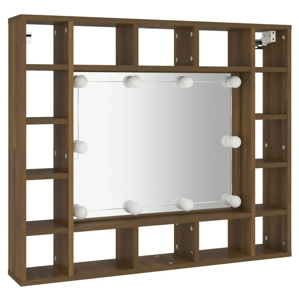 Mirror Cabinet with LED Brown Oak 91x15x76.5 cm 820450