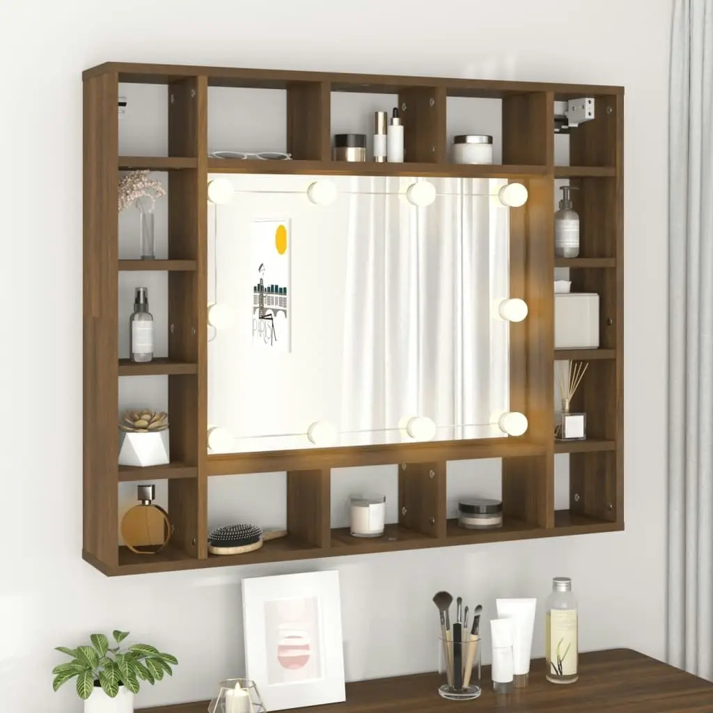 Mirror Cabinet with LED Brown Oak 91x15x76.5 cm 820450