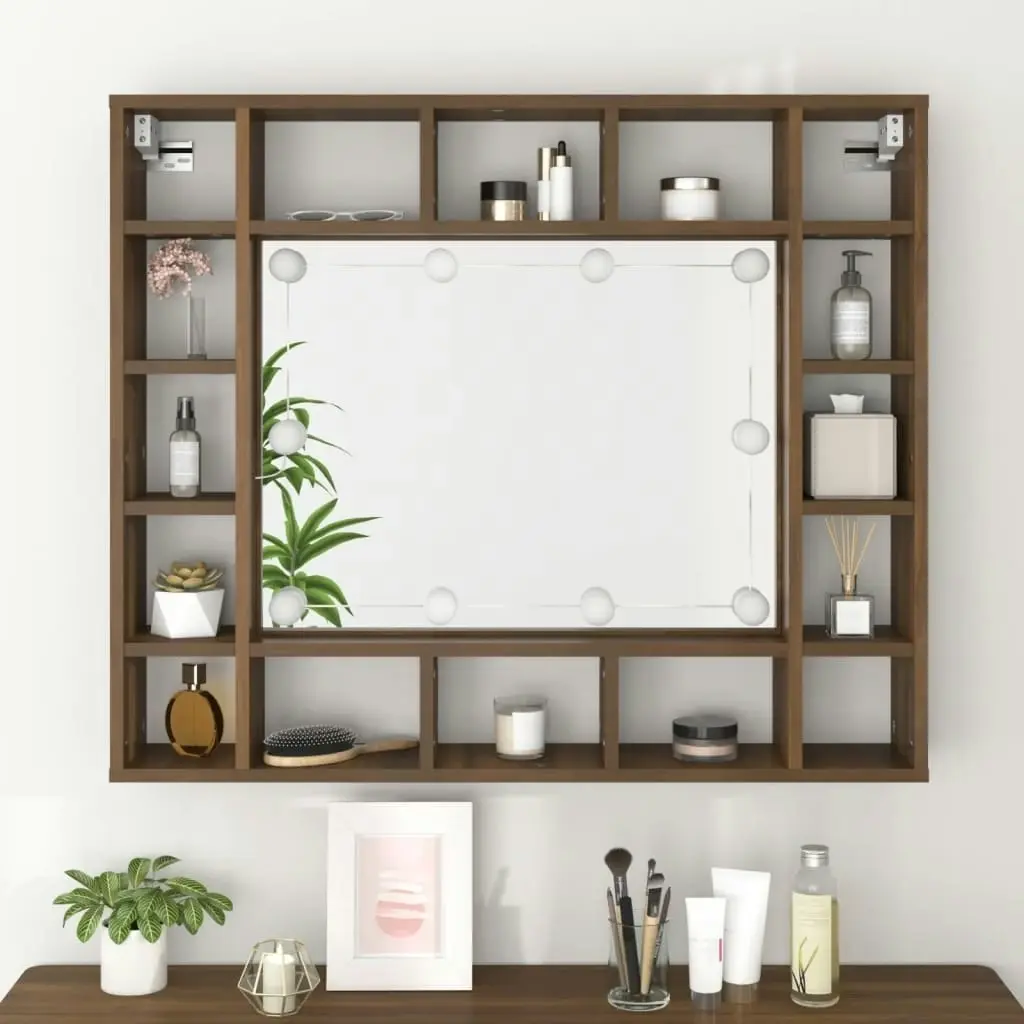 Mirror Cabinet with LED Brown Oak 91x15x76.5 cm 820450