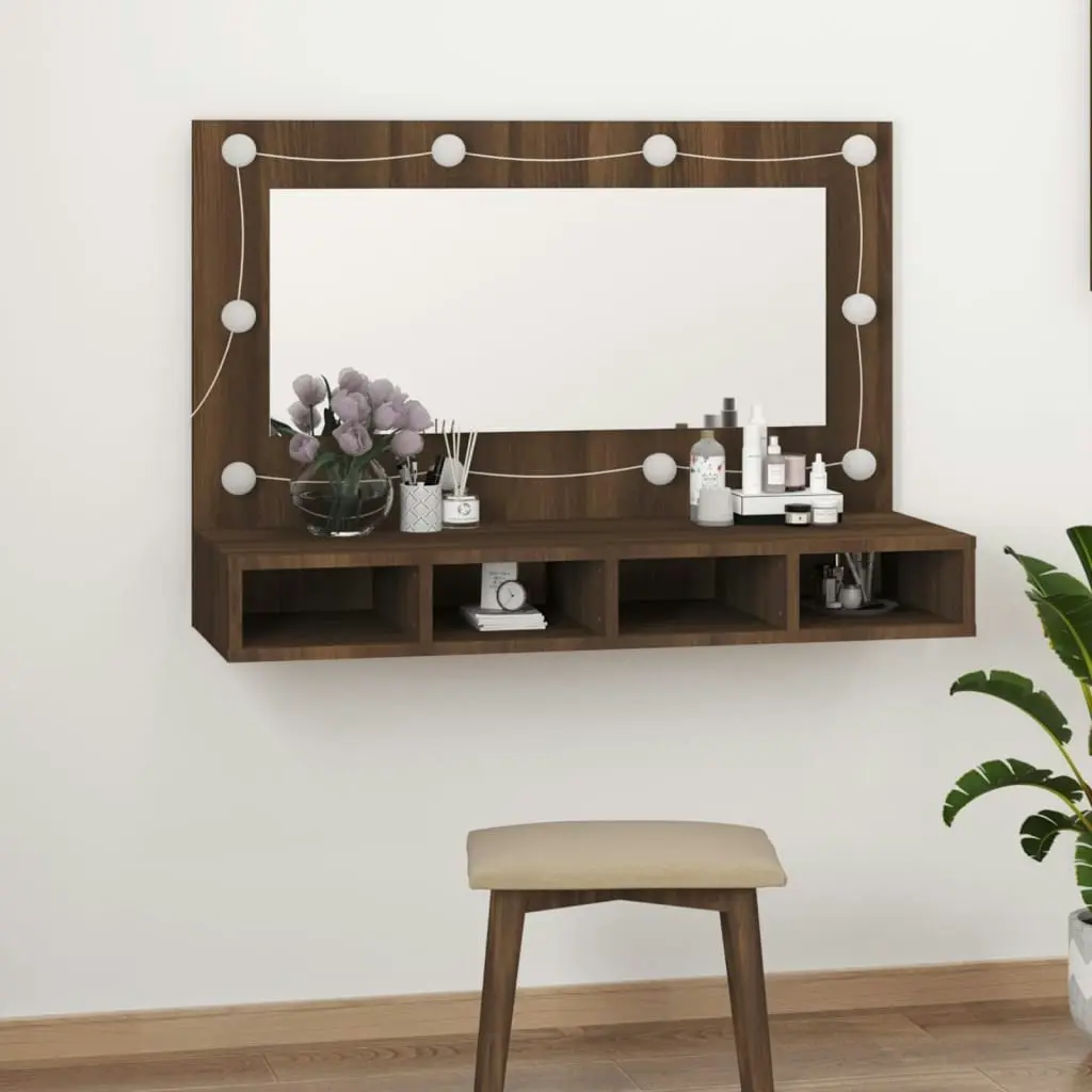 Mirror Cabinet with LED Brown Oak 90x31.5x62 cm 820459