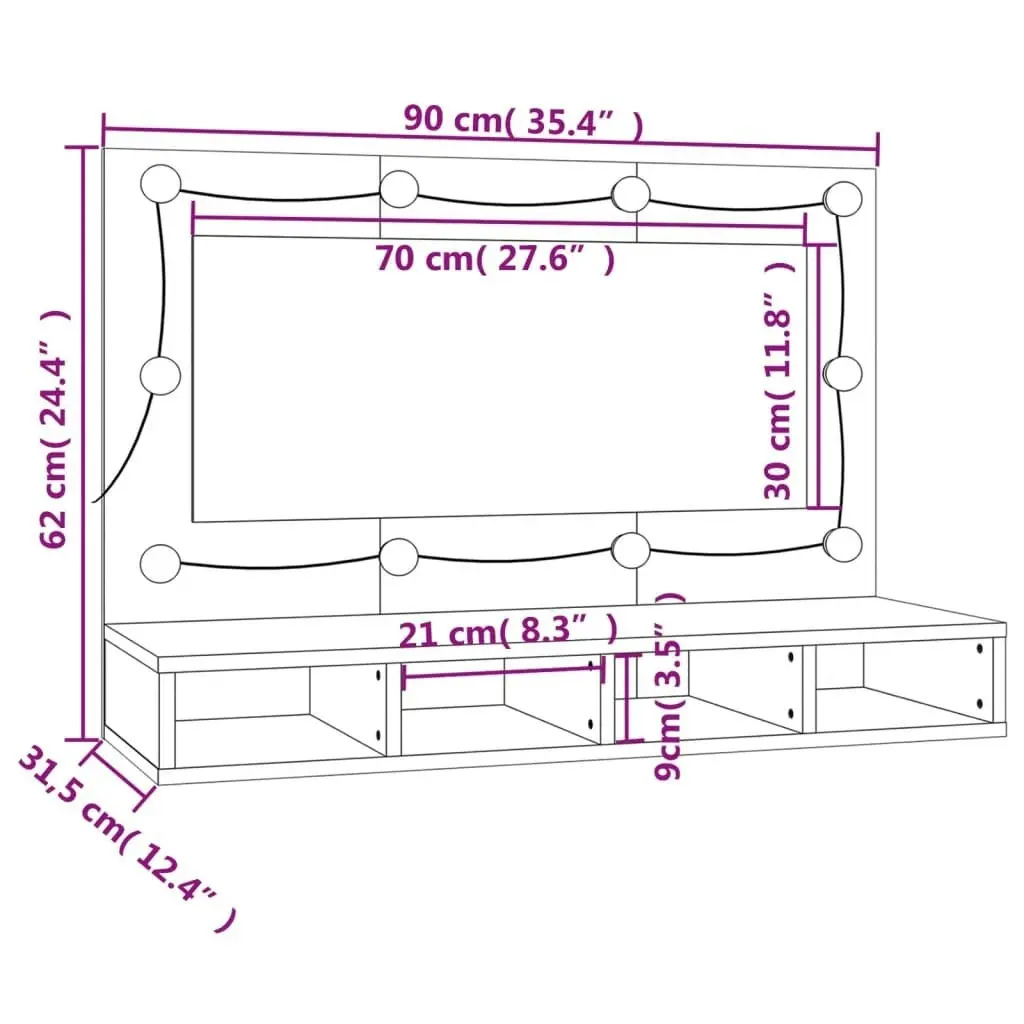 Mirror Cabinet with LED Brown Oak 90x31.5x62 cm 820459