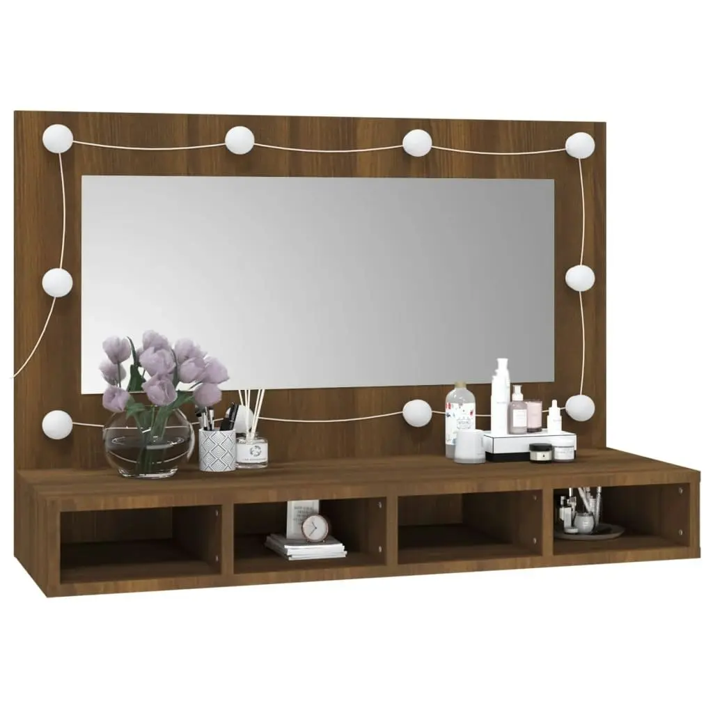 Mirror Cabinet with LED Brown Oak 90x31.5x62 cm 820459